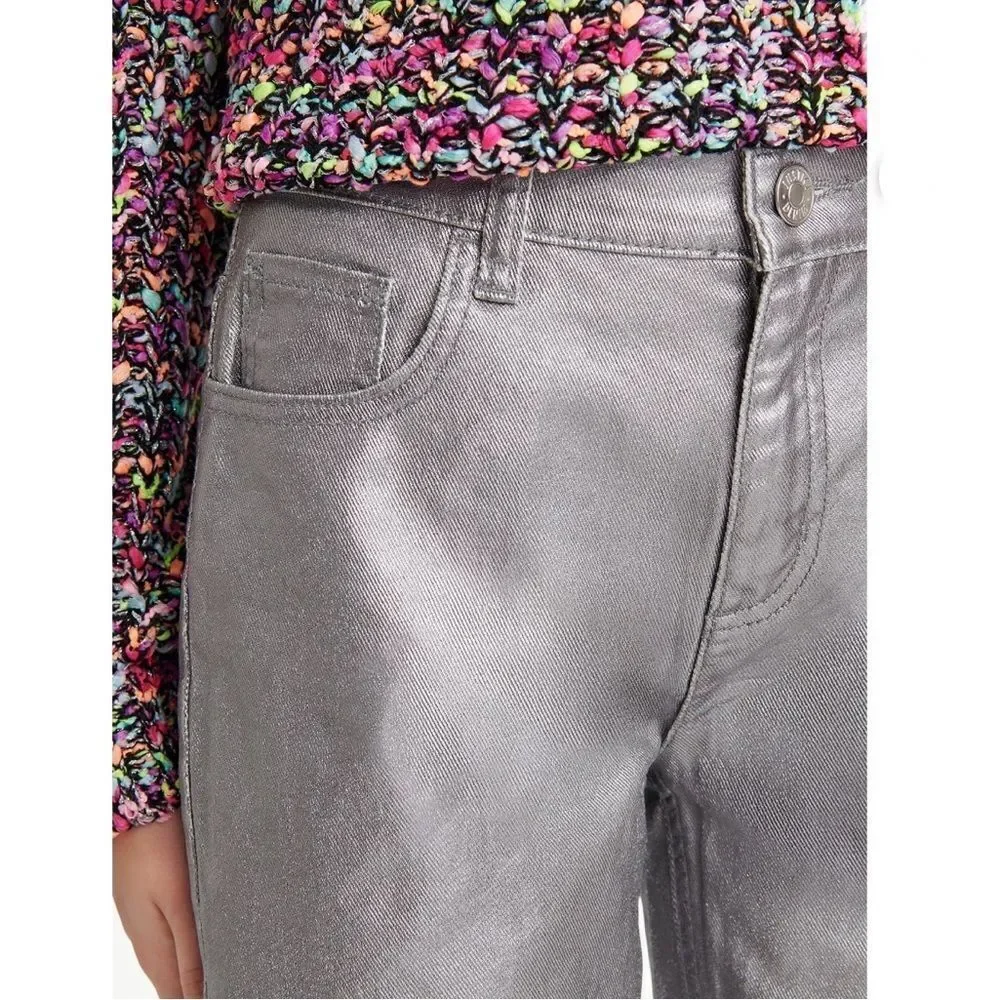 Girls Wide Leg Silver Denim Pleather Pants Size 12